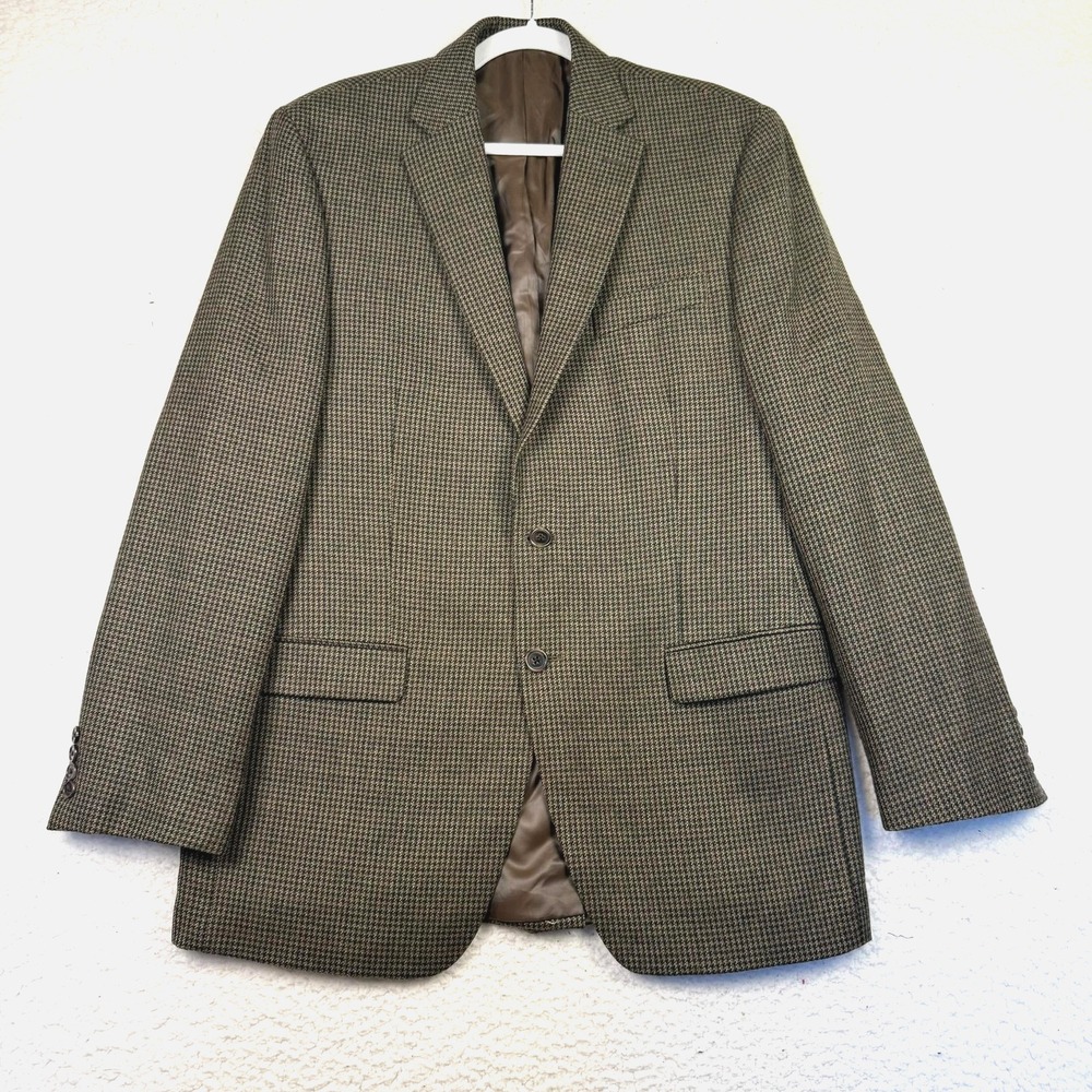 Lauren Ralph Lauren Blazer Mens 42L Brown Houndstooth Wool Two Button Jacket